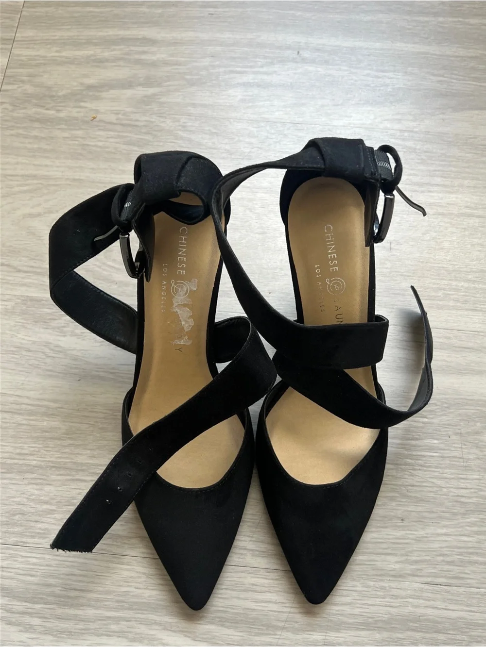 Chinese Laundry Black Pointed Toe Crisscross Ankle Strap Heels Size 10